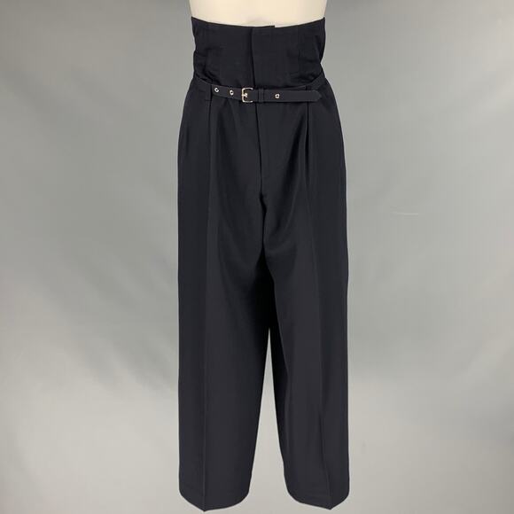 COMME des GARCONS 1989 Size S Navy Wool Belted High Waisted Wide Leg Dress Pants - Picture 1 of 5